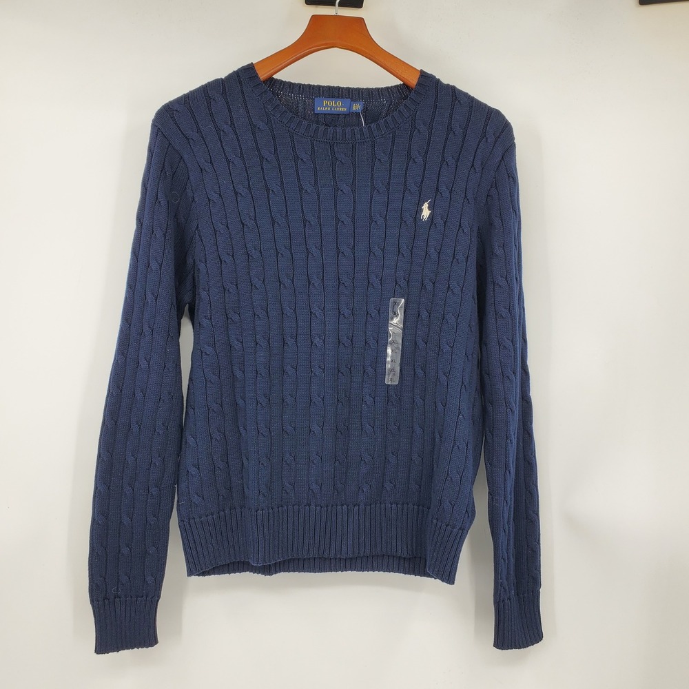Polo Ralph Lauren Kids XL Hunter Navy Cable Knit Crew Neck Sweater NWT Preppy